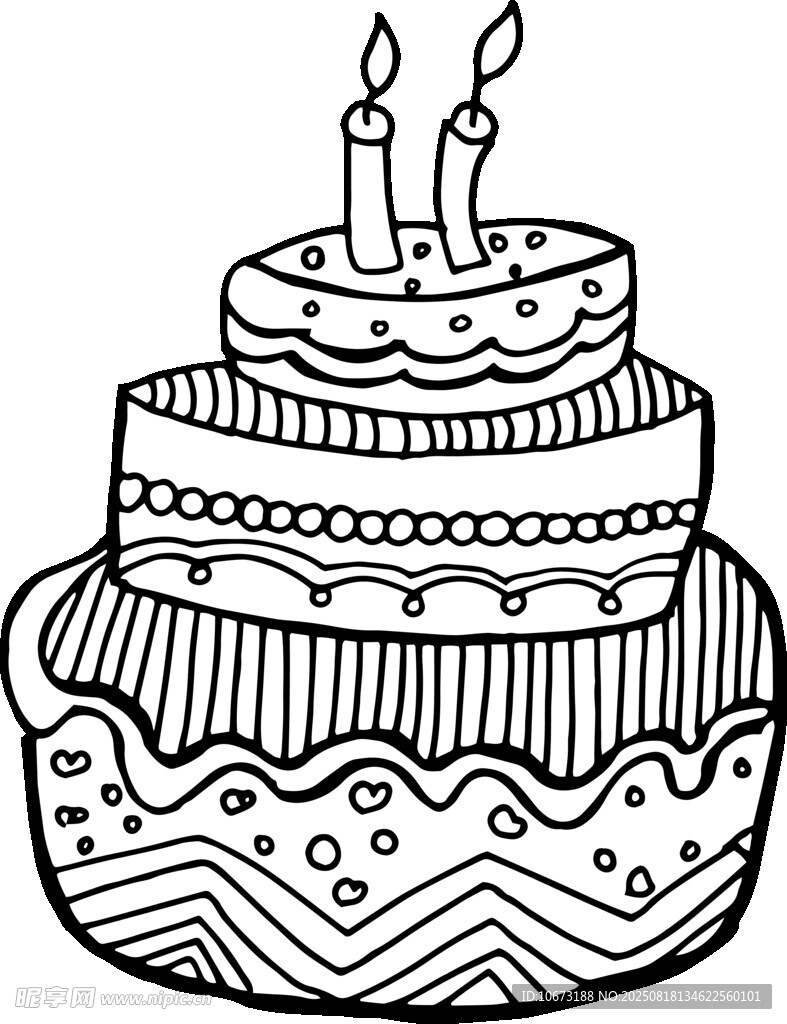 手绘多层生日蛋糕插画