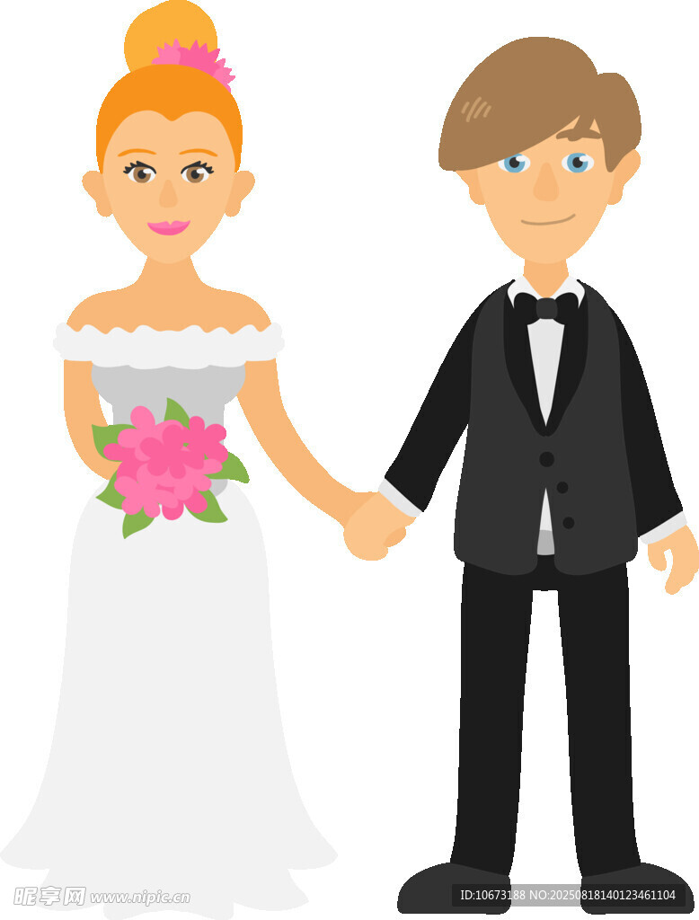 新婚夫妇牵手甜蜜瞬间