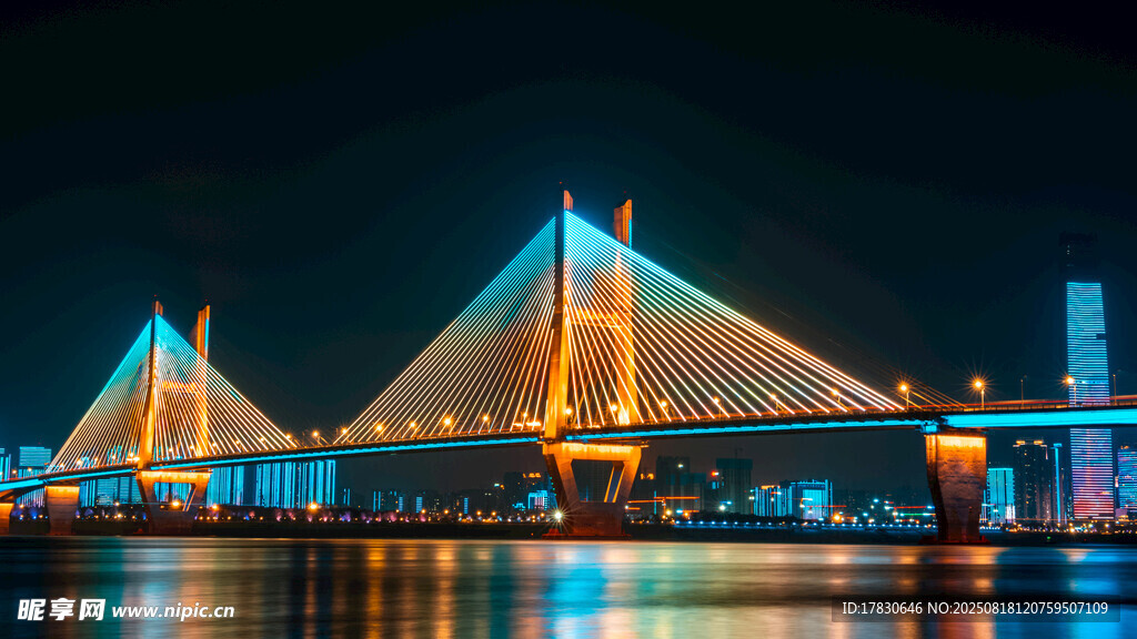 夜晚璀璨大桥夜景风光