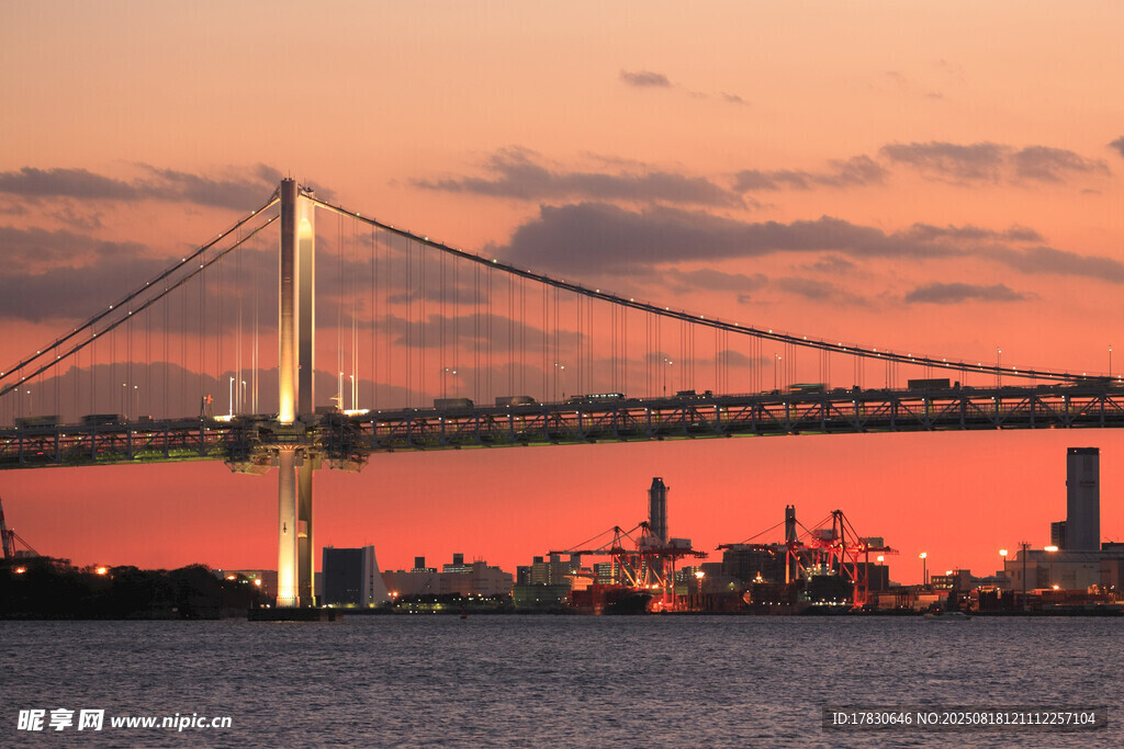 夕阳下的跨海大桥美景