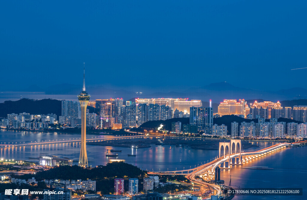 城市夜景璀璨桥梁与高楼