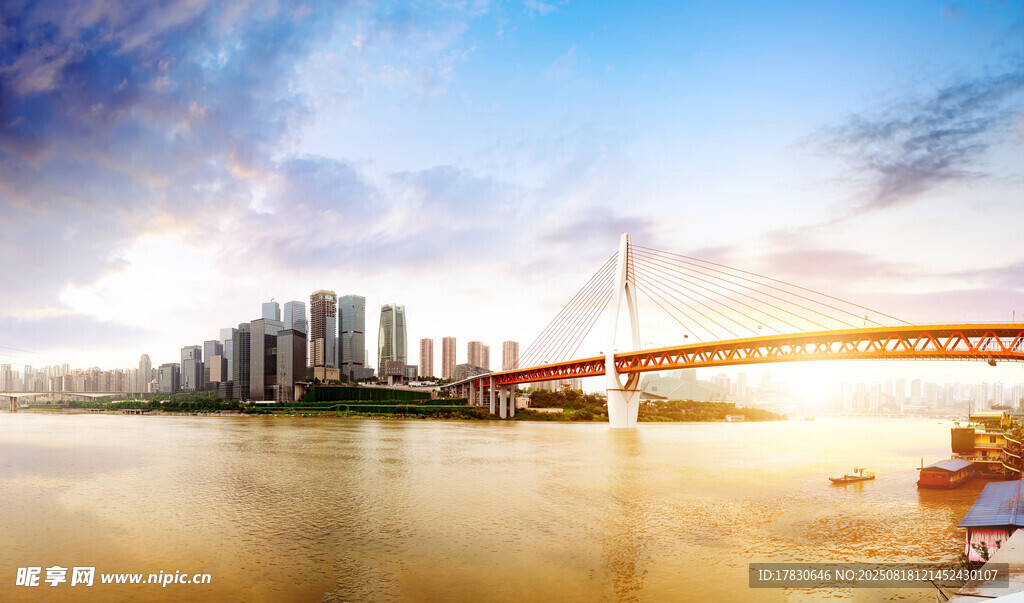 城市江畔桥梁壮丽景观