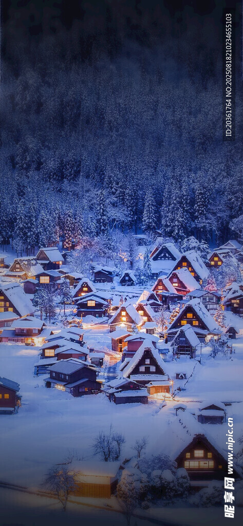雪夜中的温馨村庄