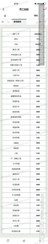 工资模板