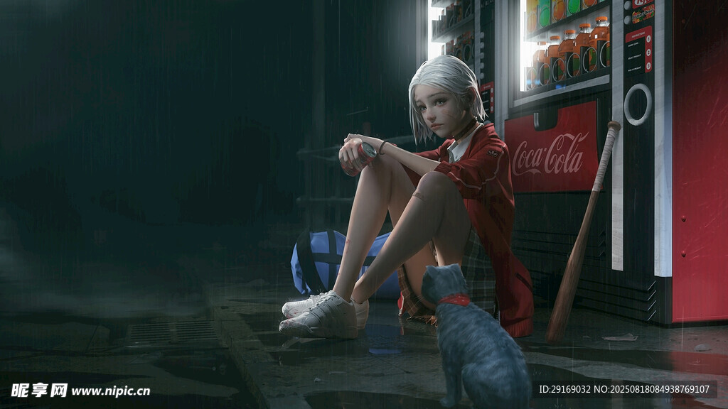 孤独少女坐于昏暗场景