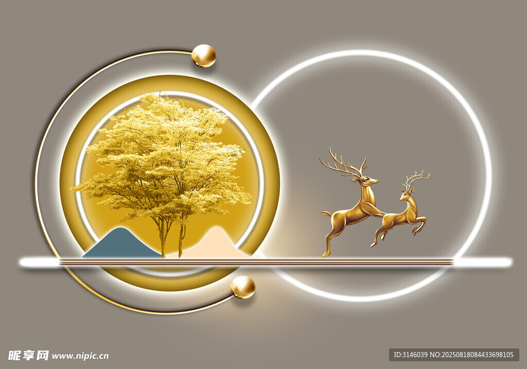 金色圆环中的自然奇幻景象