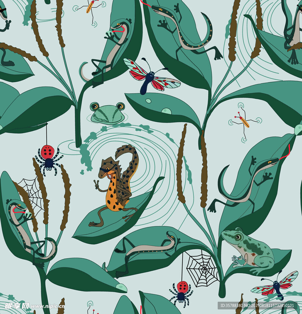 昆虫植物共生插画图案