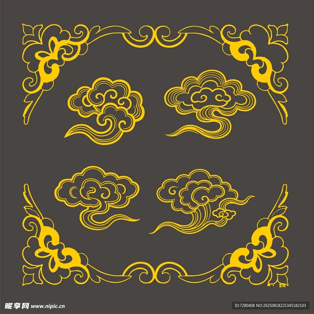 中式古典金色云纹装饰图案