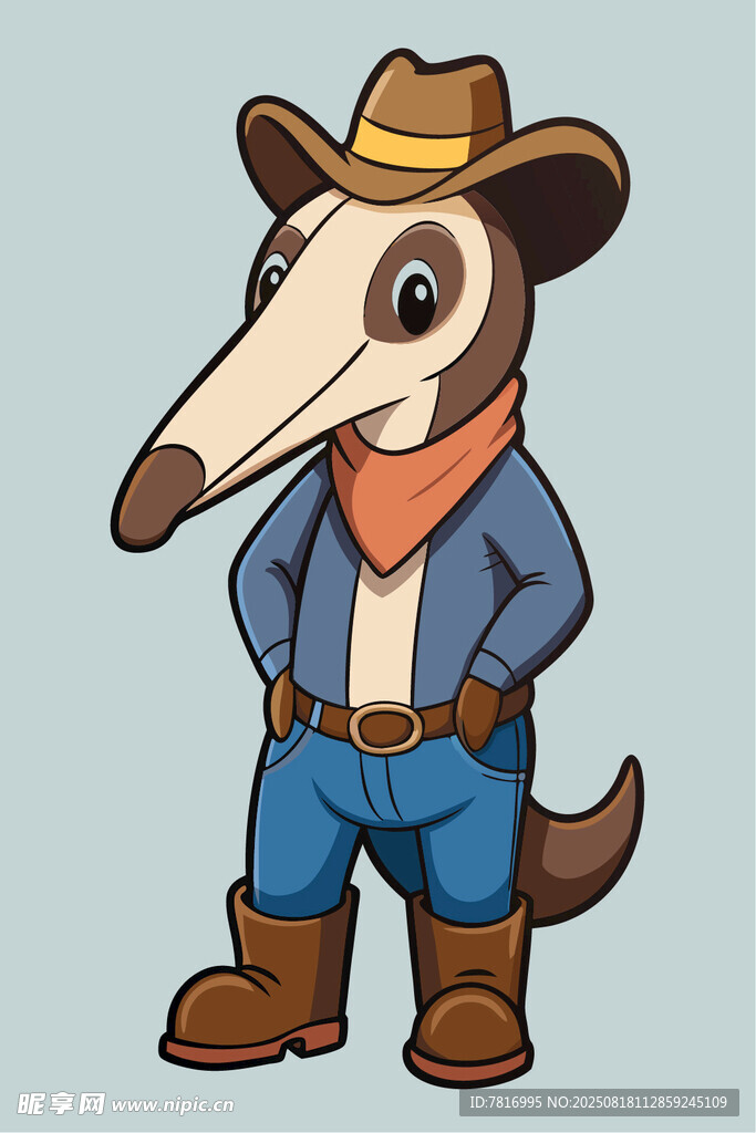 犰狳牛仔形象卡通插画