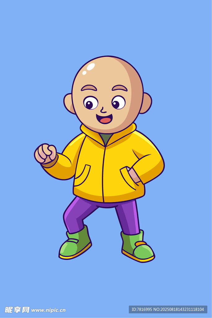 穿黄衣的快乐光头小男孩