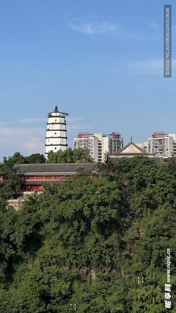 绿树掩映中的塔楼建筑