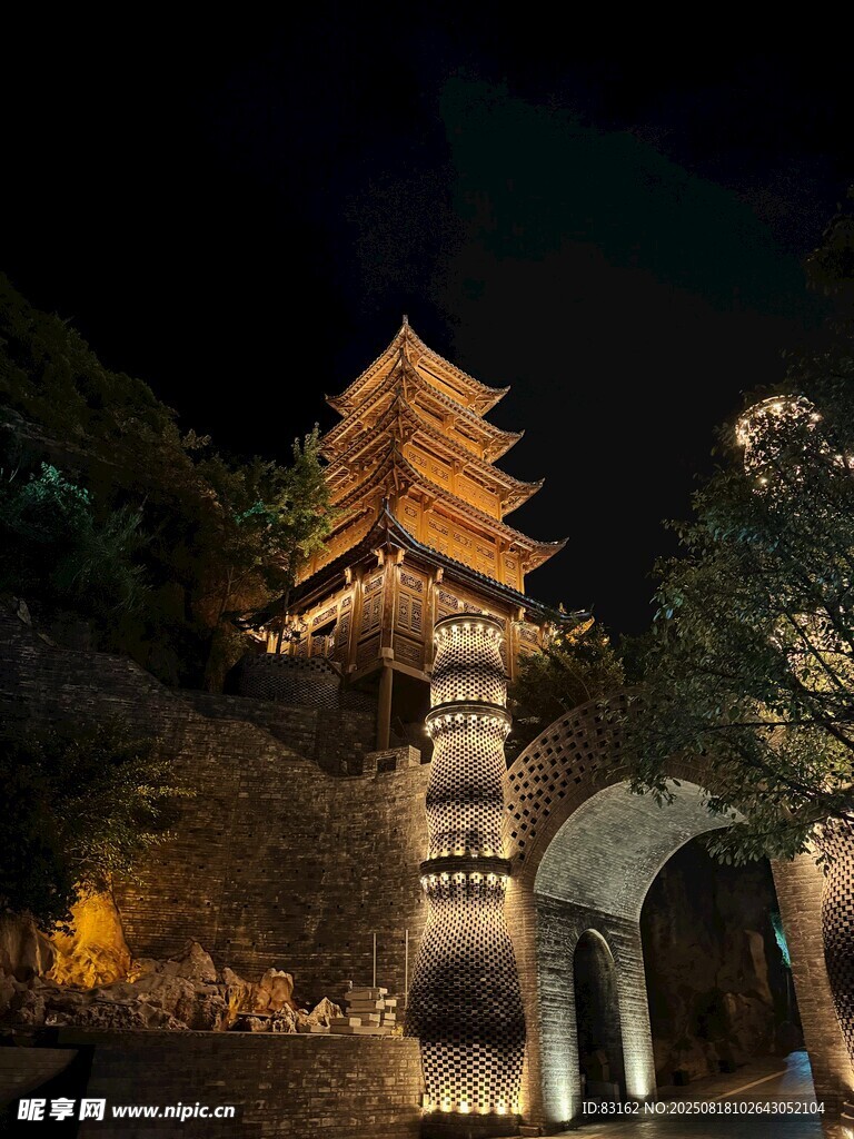夜晚古亭石桥美景