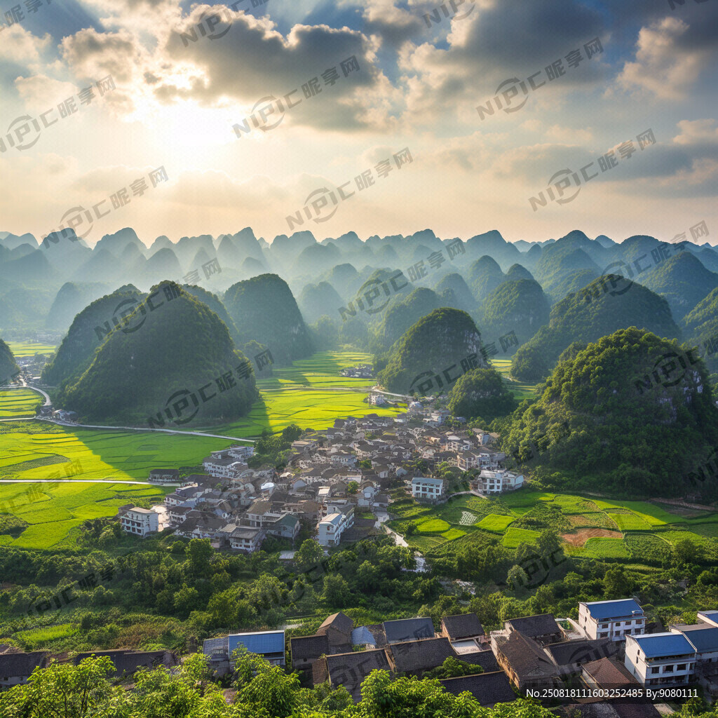 贵州乡村风貌的山水田园景色