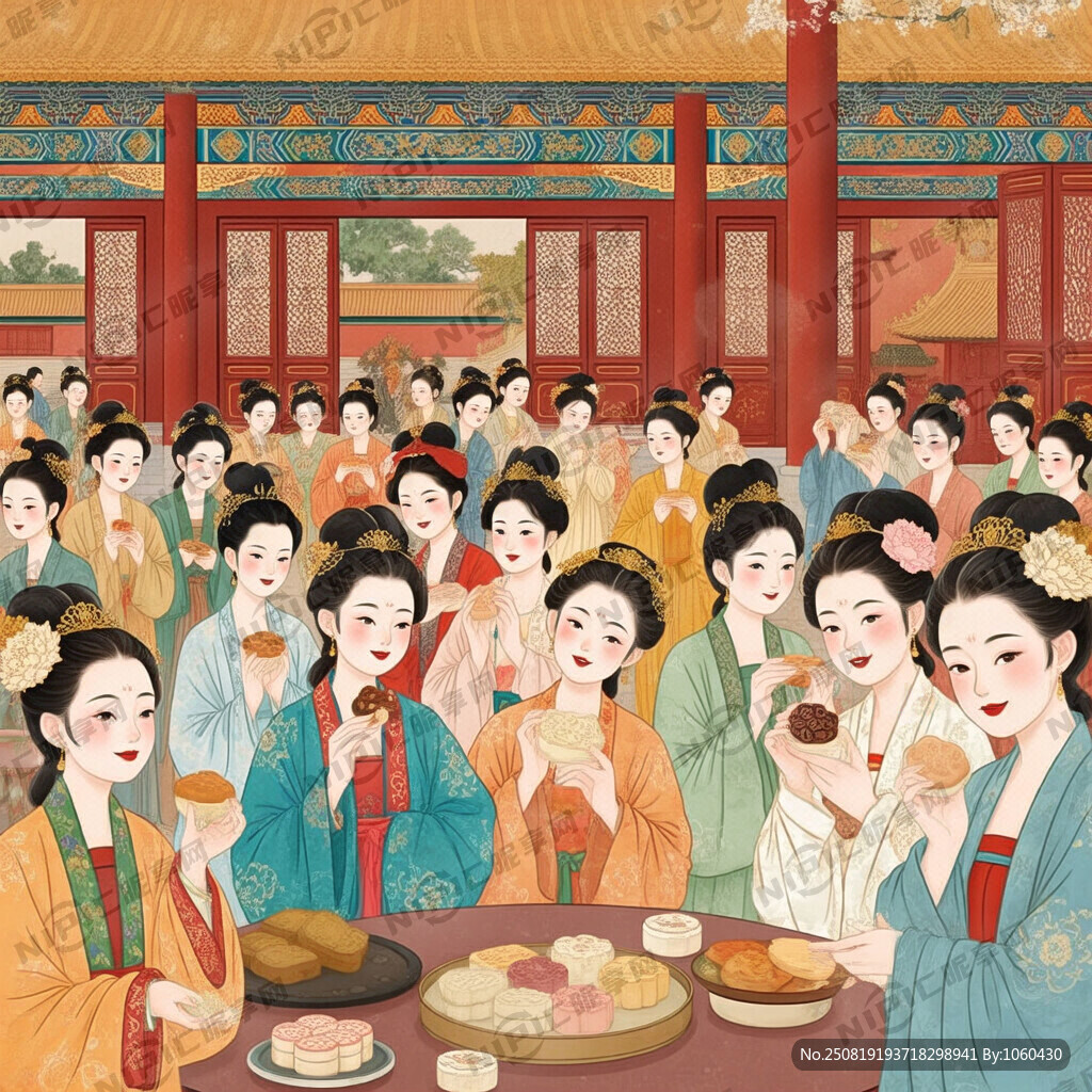 宫廷糕点群体仕女图