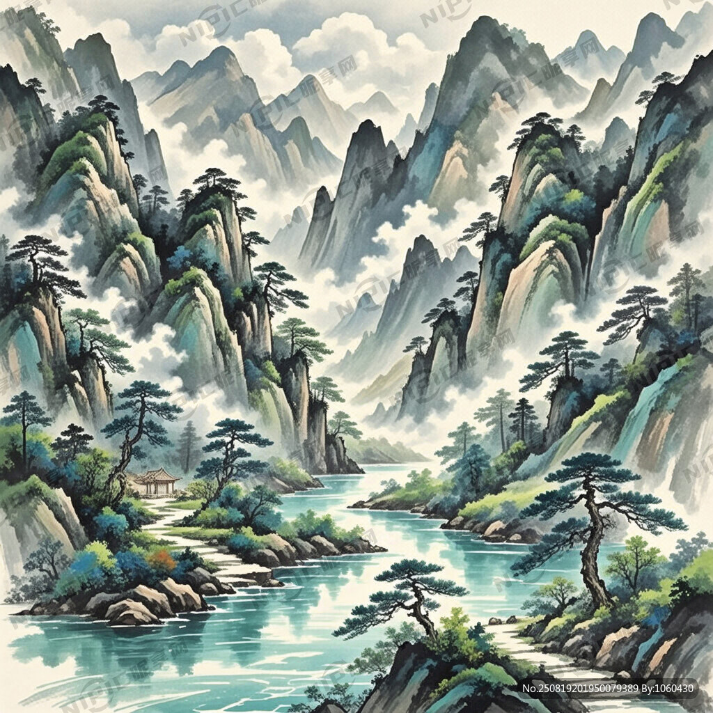 山谷 中国风 中国画 山水