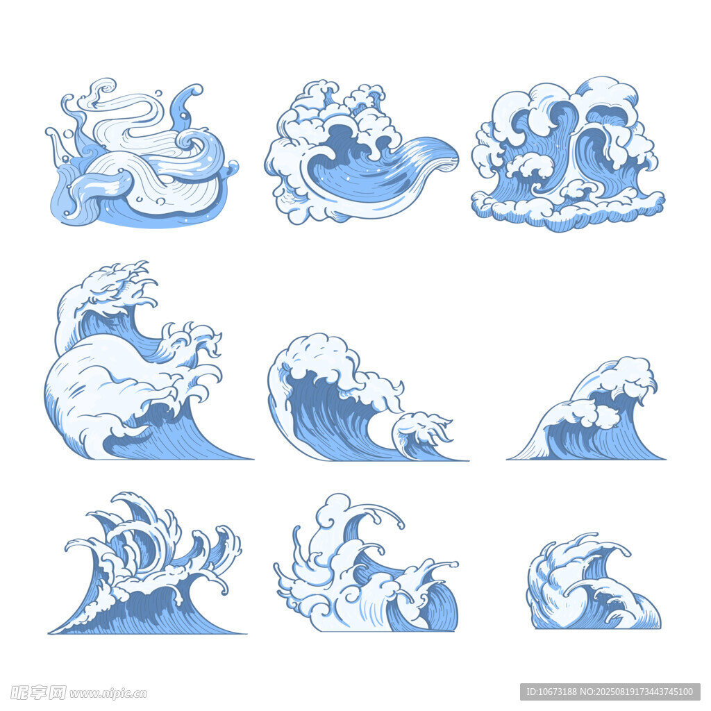 多样海浪图案矢量插画