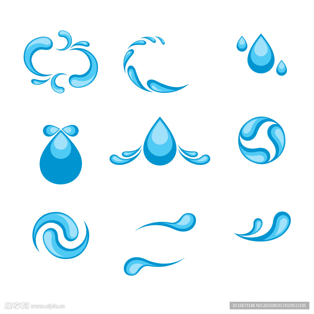 蓝色水滴水波矢量图标集