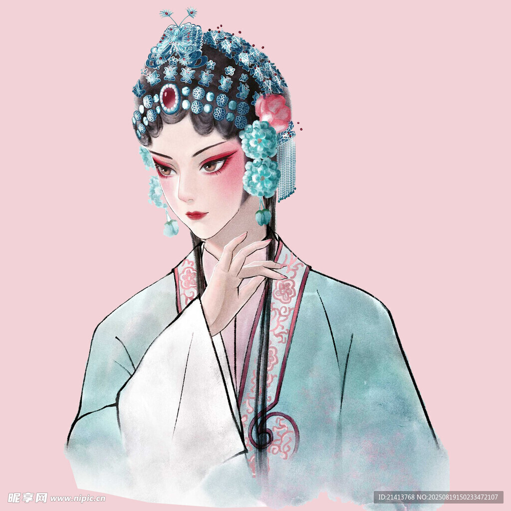 古风戏曲扮相女子插画