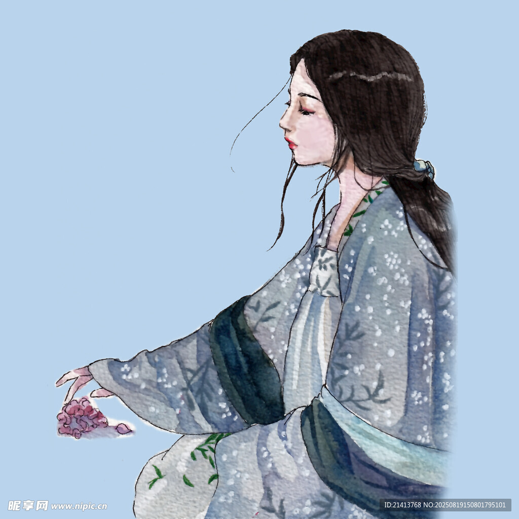 古风女子持花优雅侧影