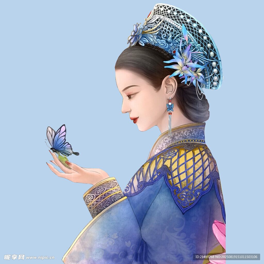 古典美人与蝶的优雅瞬间