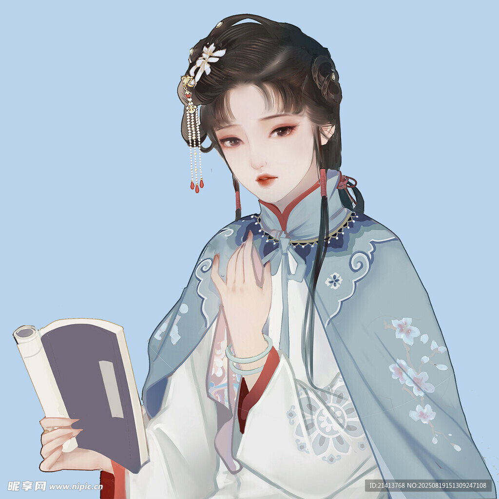 古风少女持书卷