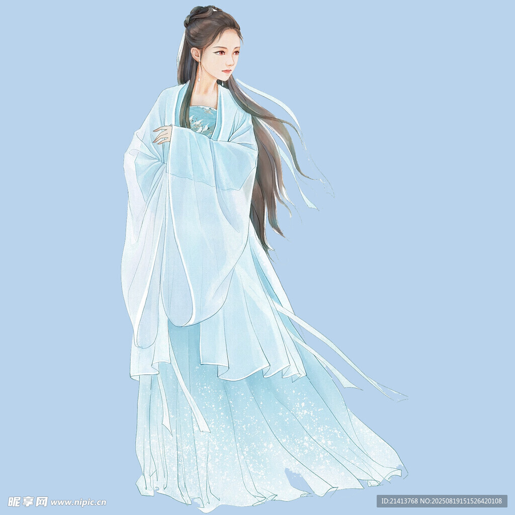 古风飘逸的蓝裙汉服女子