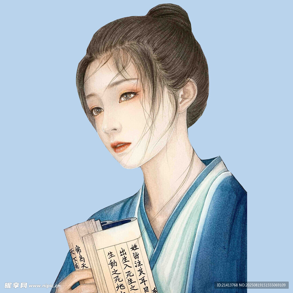 古风持卷女子