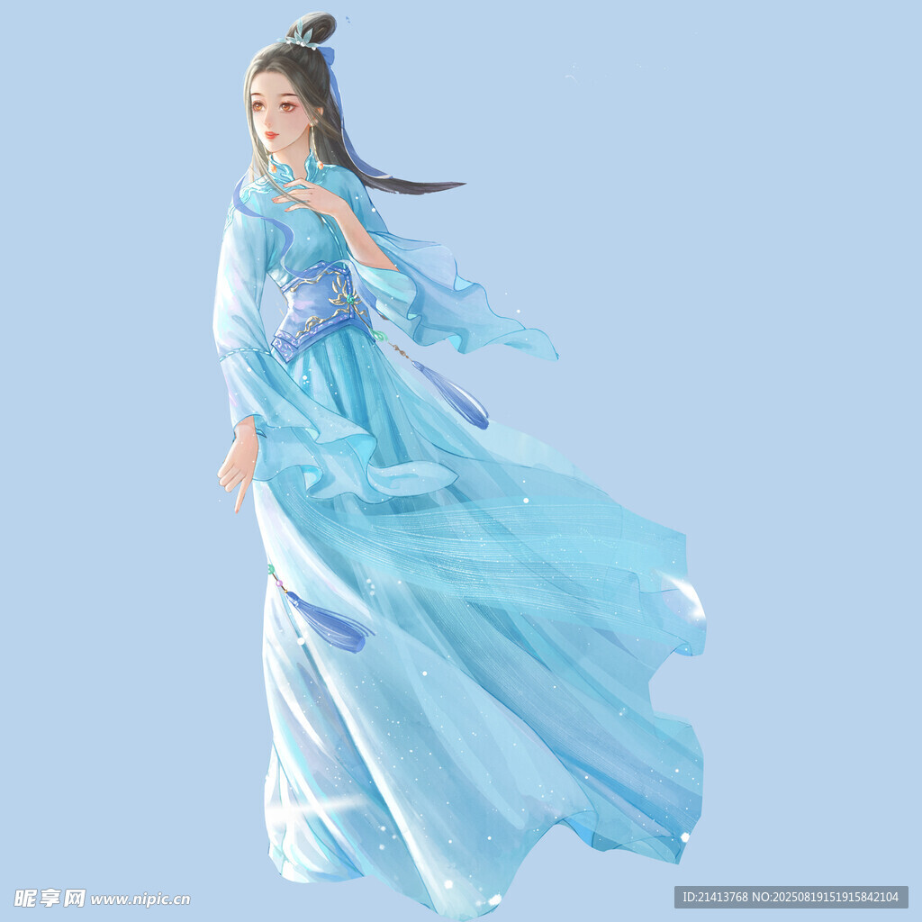 飘逸蓝裙古装女子起舞