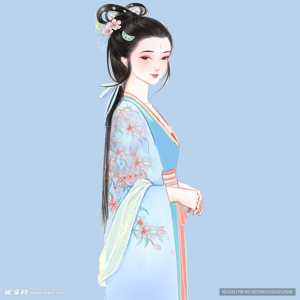古风女子身着华裳古风长发女子优