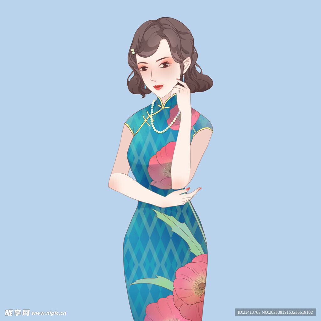 优雅旗袍女子的迷人姿态