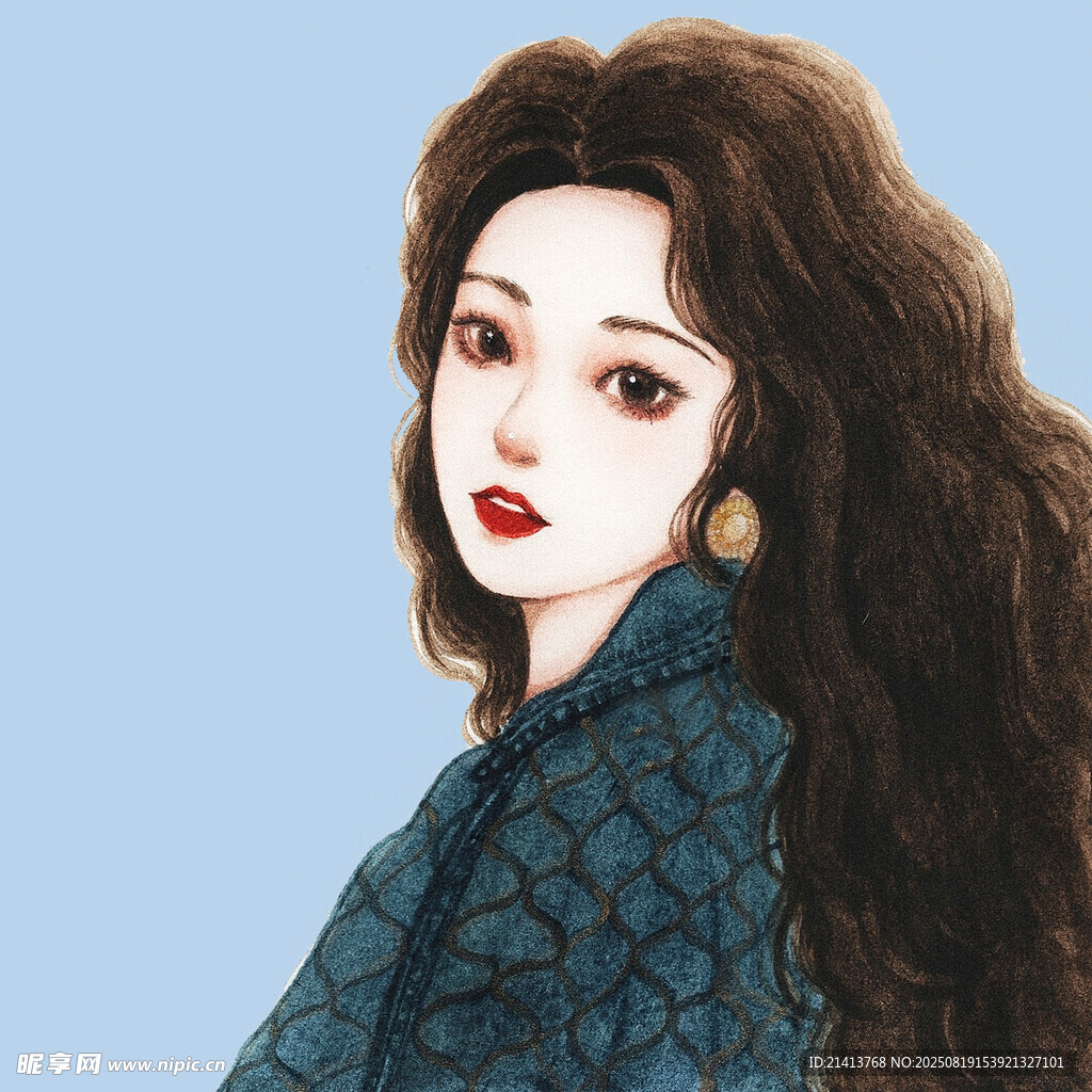 复古风长发女子优雅肖像