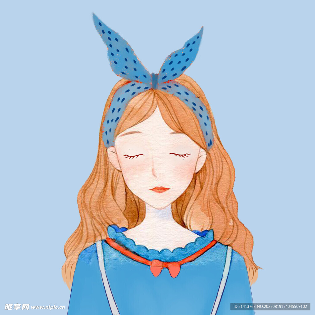 戴蓝发箍闭眼的甜美女孩