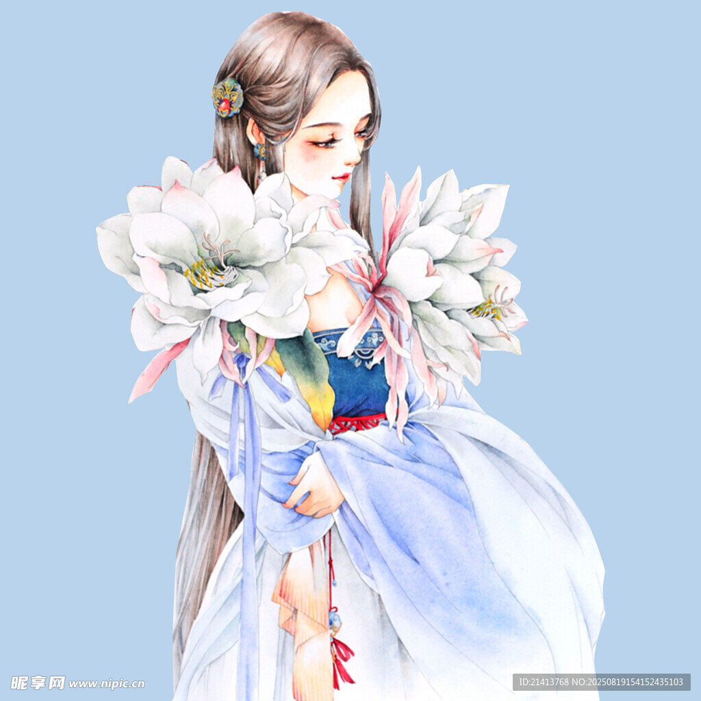 古风少女持花优雅而立