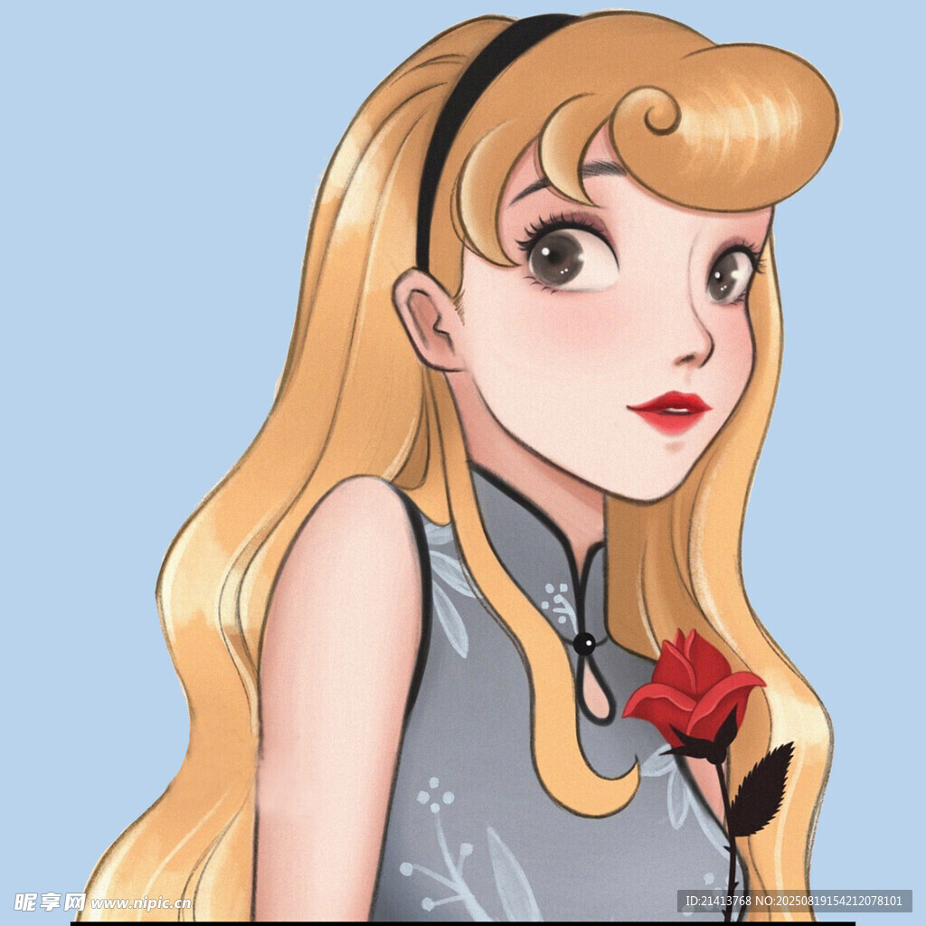 金发少女配中式旗袍花朵