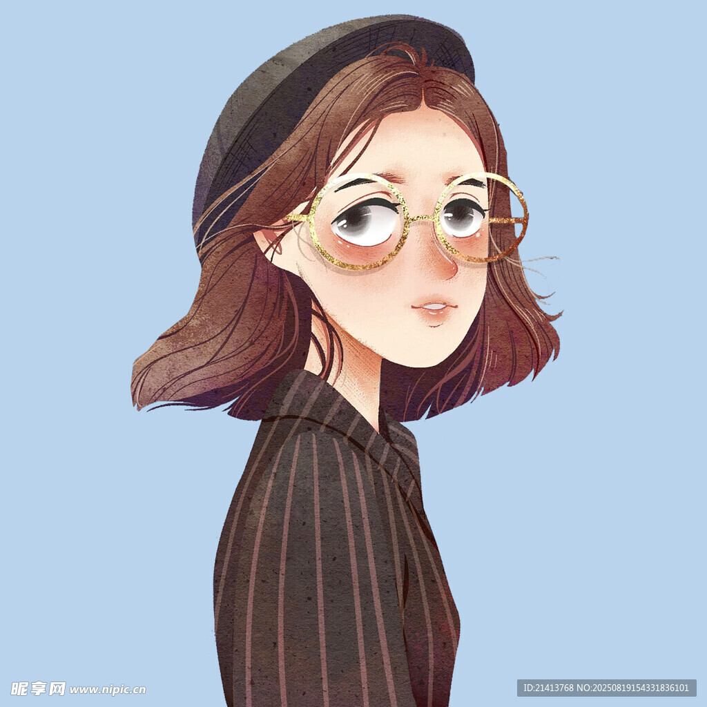 戴贝雷帽的时尚眼镜女孩