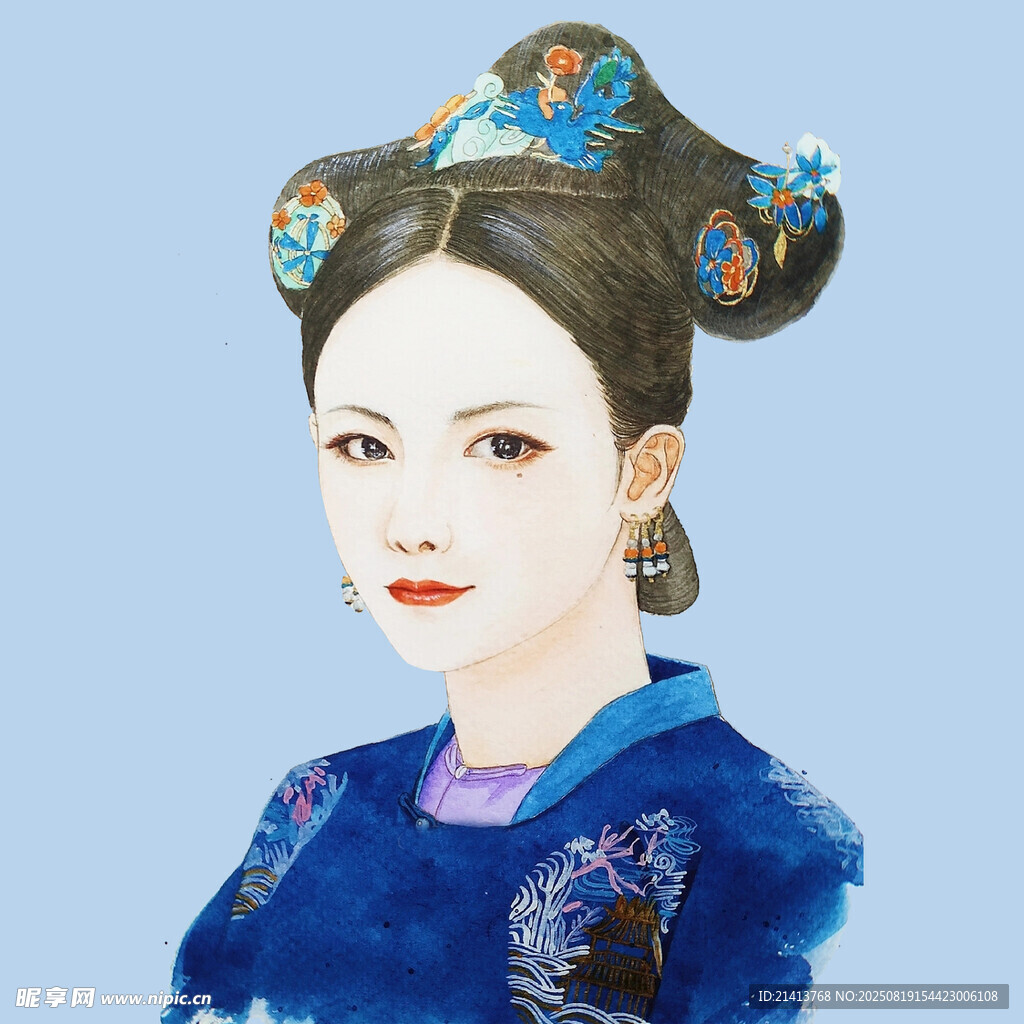 清朝装扮女子肖像画