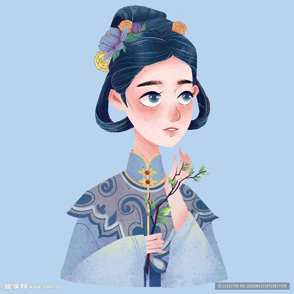 古风持花女子插画