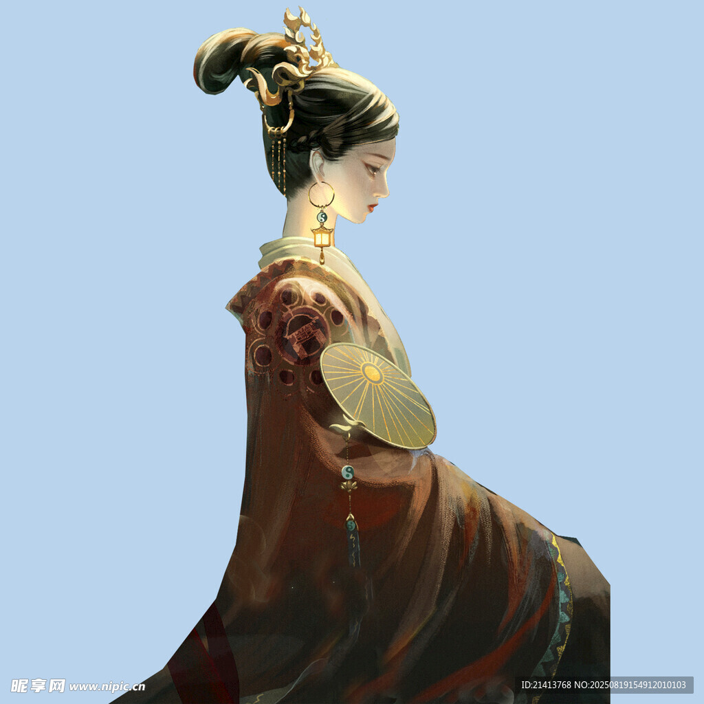 古风女子背影 华服配金饰