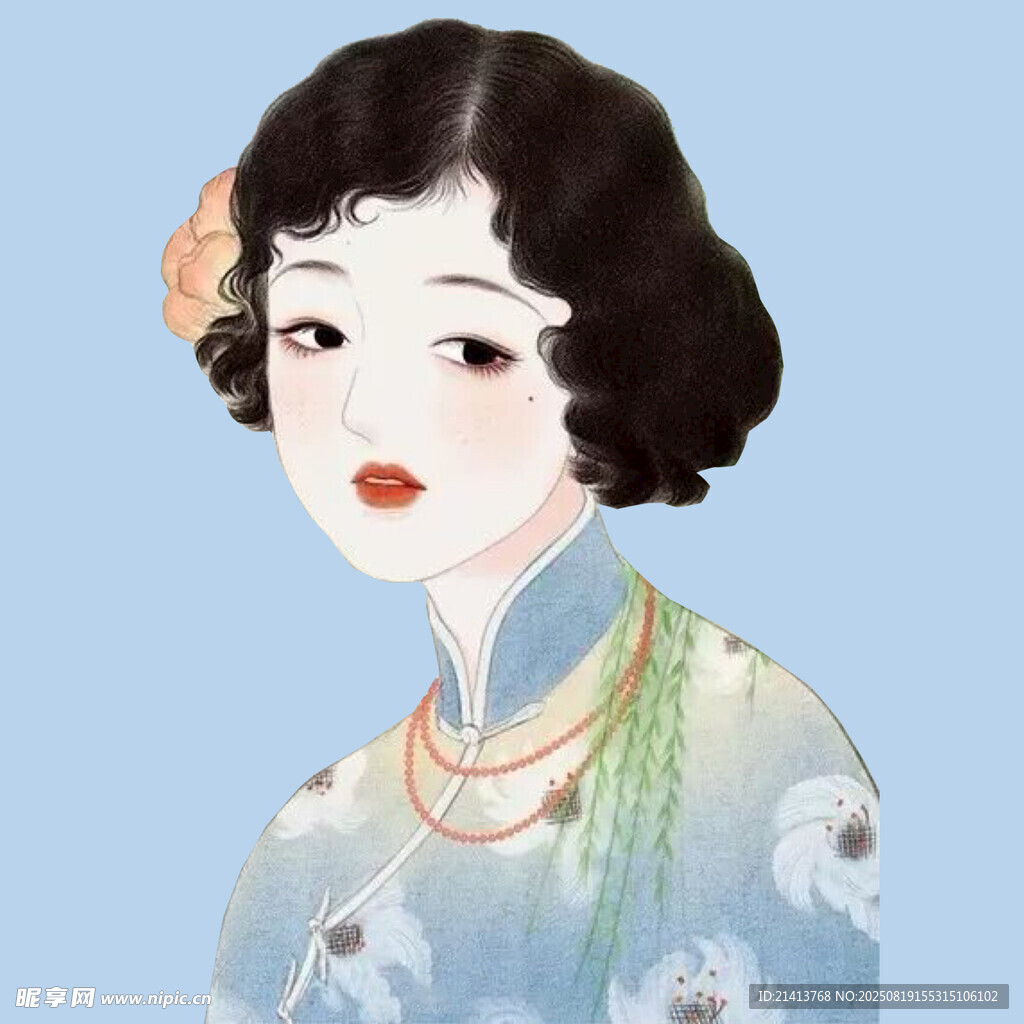 民国风优雅旗袍女子画像