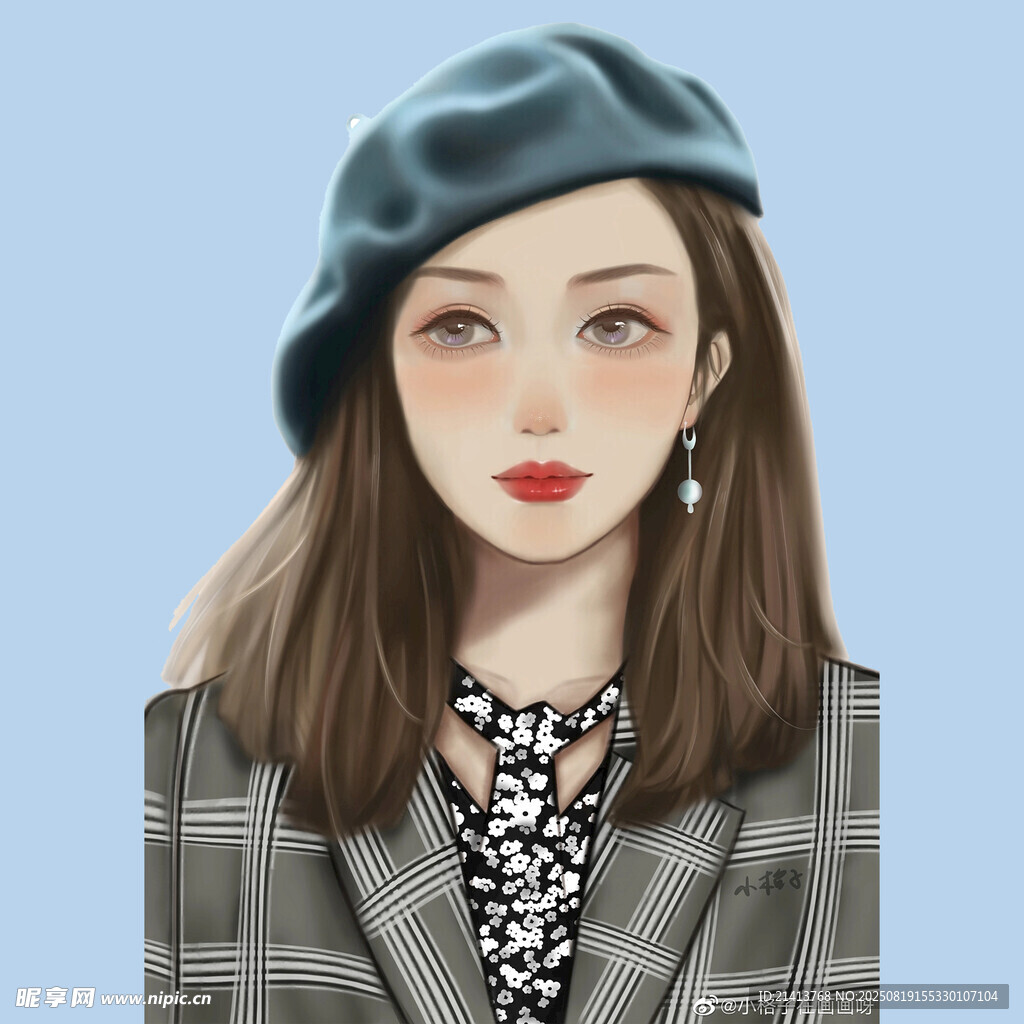 戴贝雷帽的时尚女孩