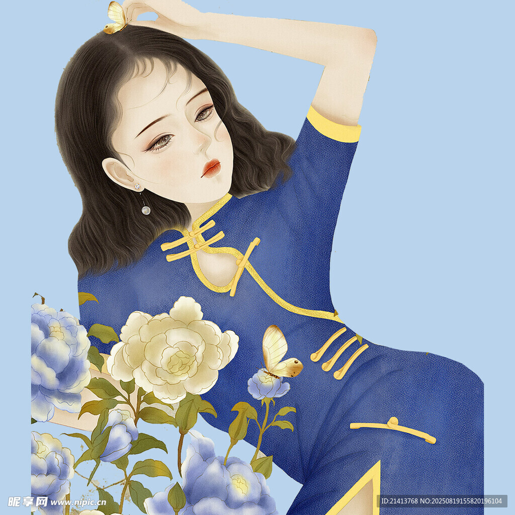 旗袍女子与繁花之美