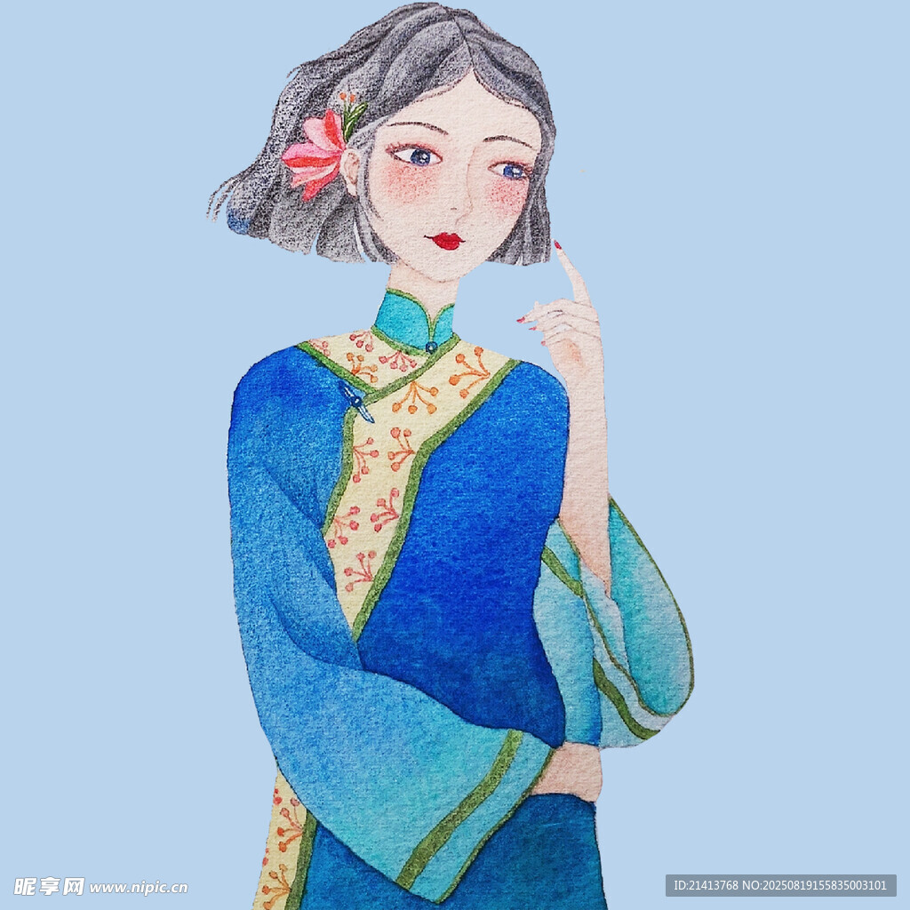 古风旗袍少女插画