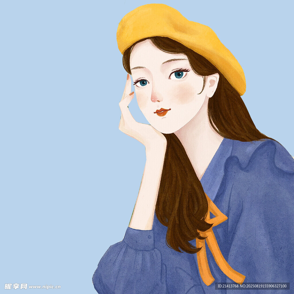 戴贝雷帽的优雅女孩