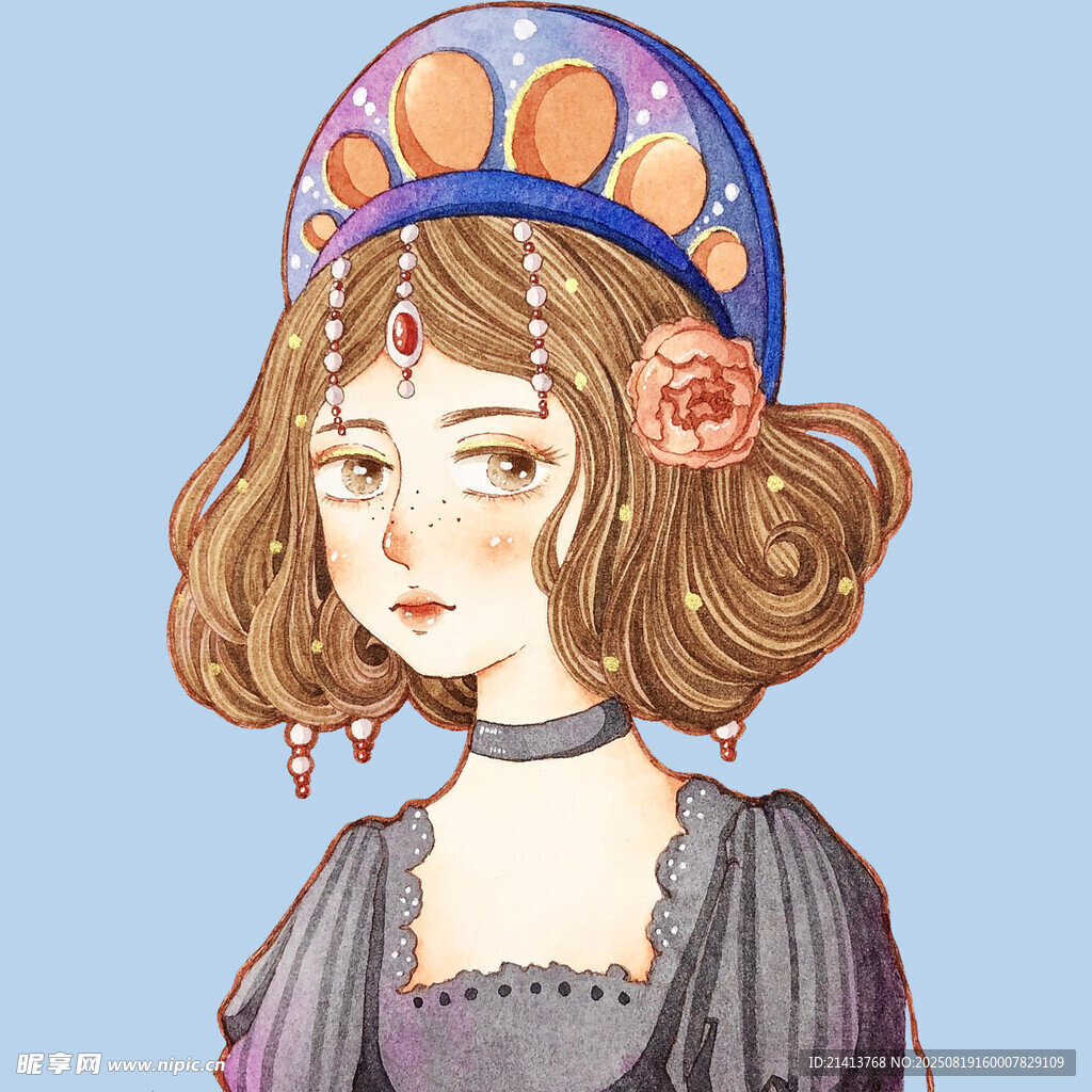 复古风卷发戴帽少女形象