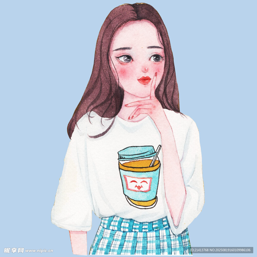 可爱女孩身着卡通图案上衣