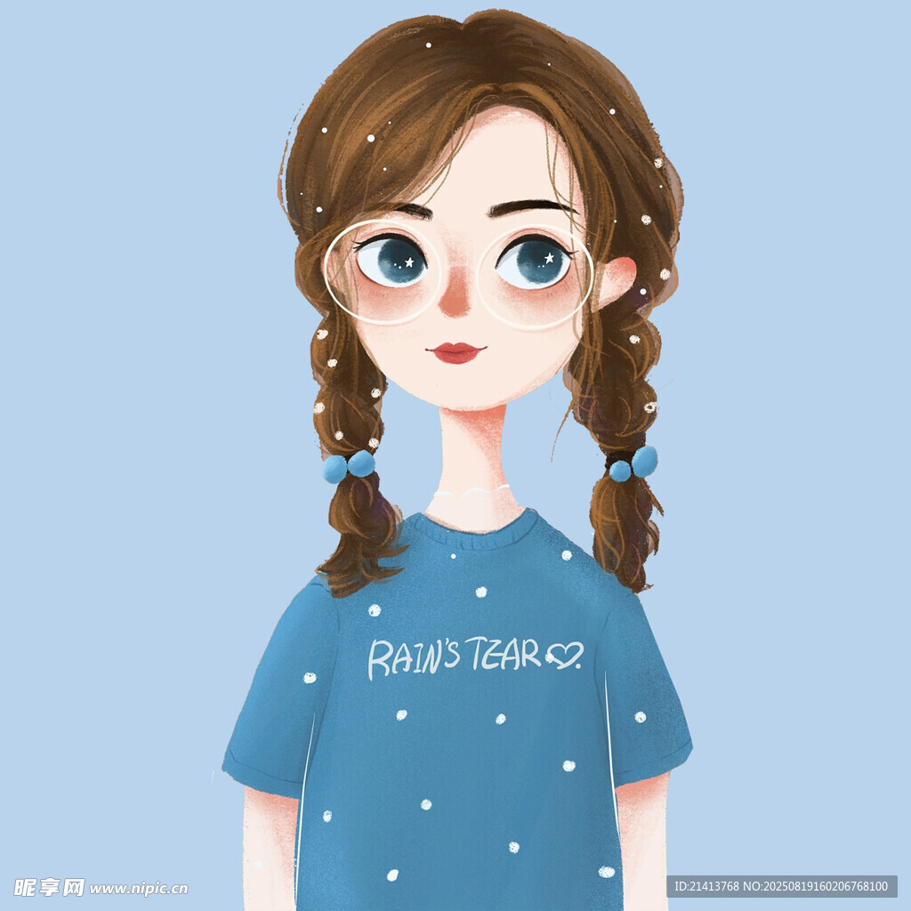 扎双辫穿蓝衣的可爱女孩