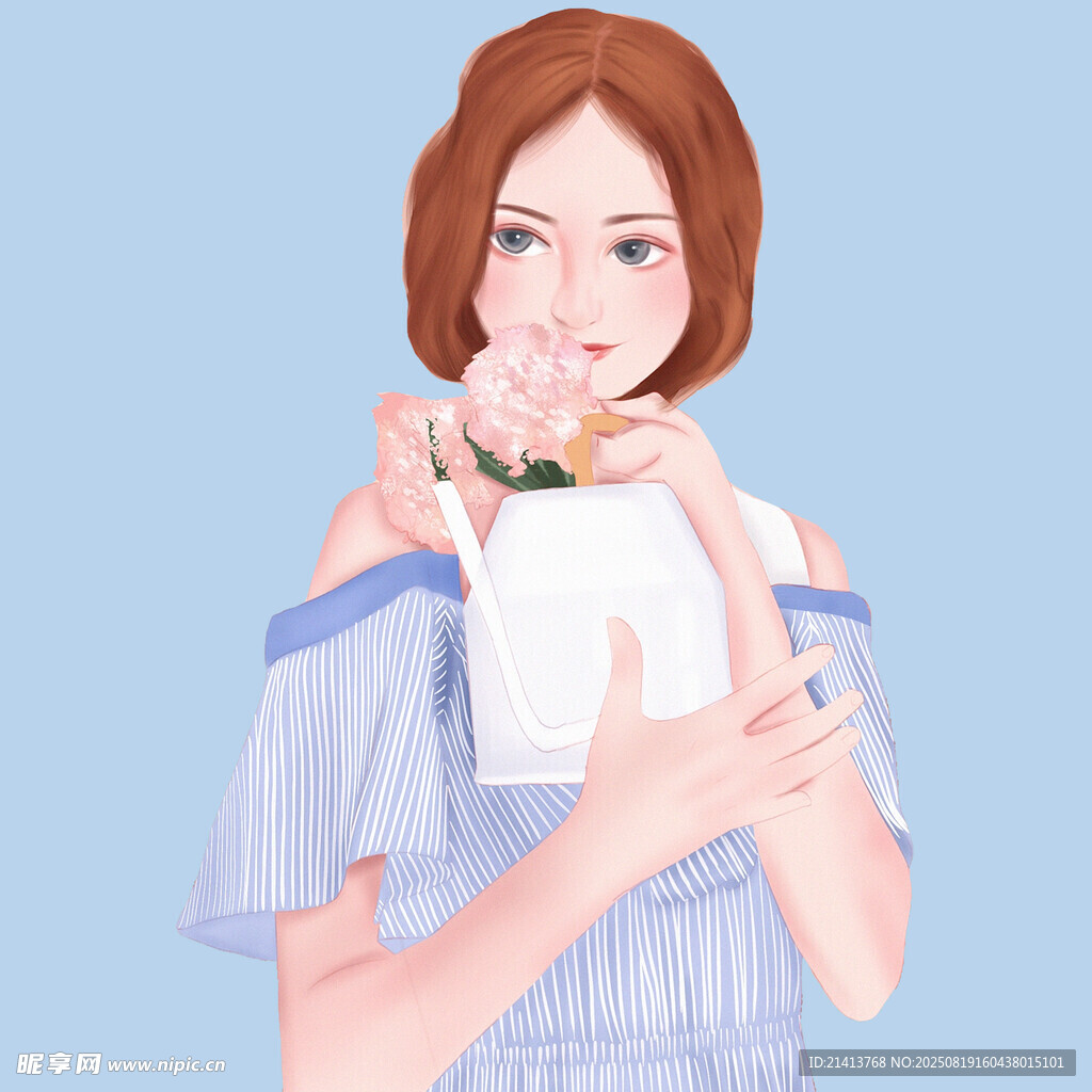 手持花束的优雅女孩