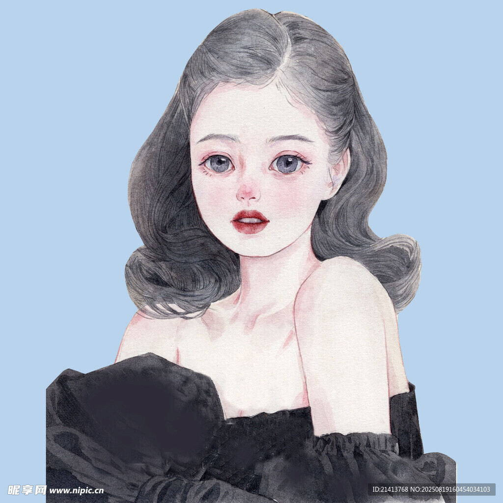 复古风露肩卷发时尚女孩