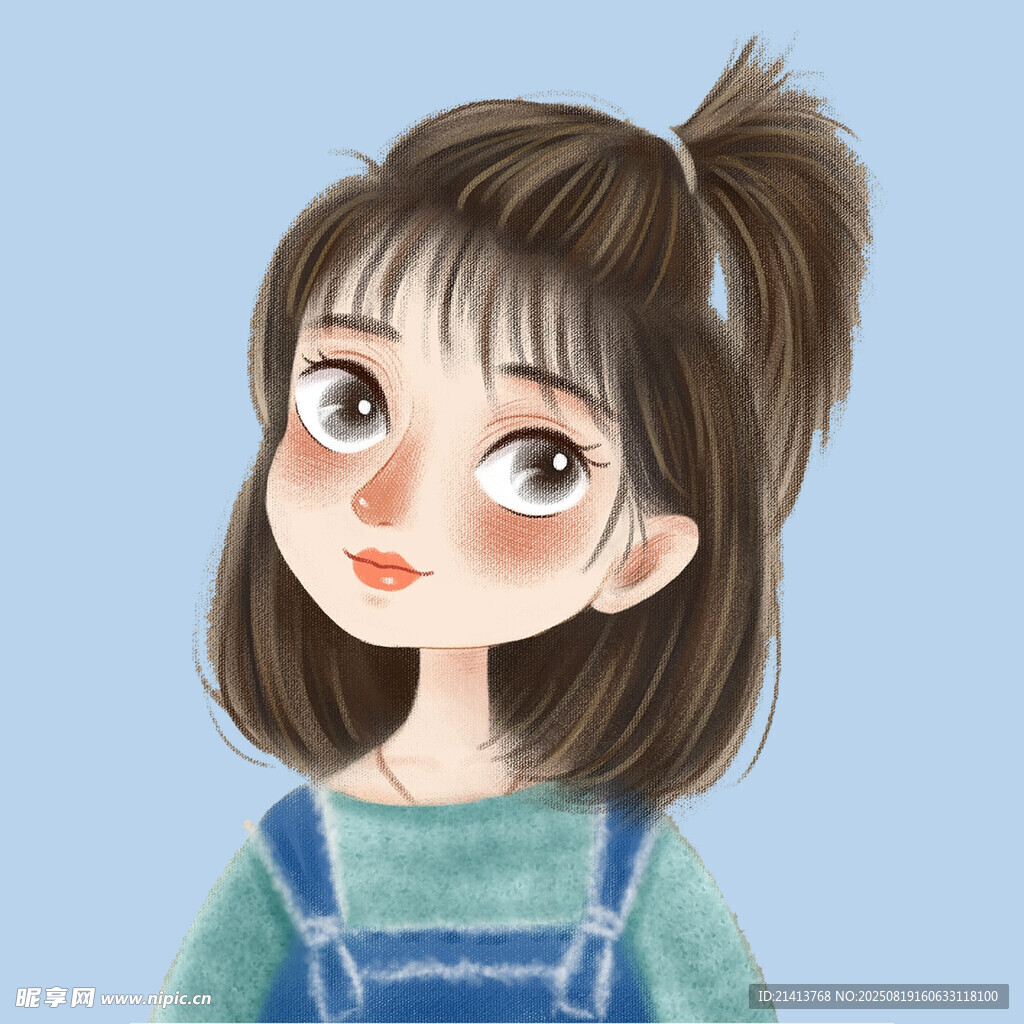 扎马尾的可爱背带女孩