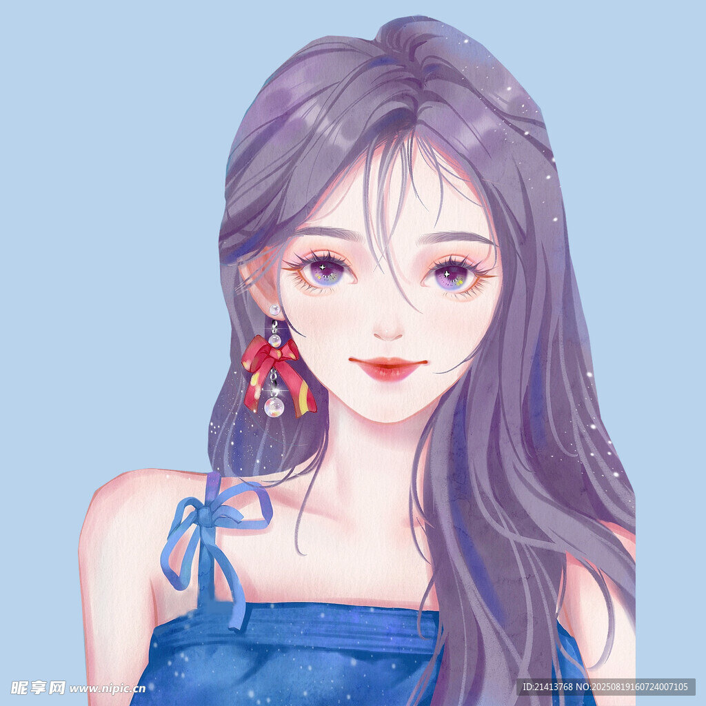 蓝裙长发美少女